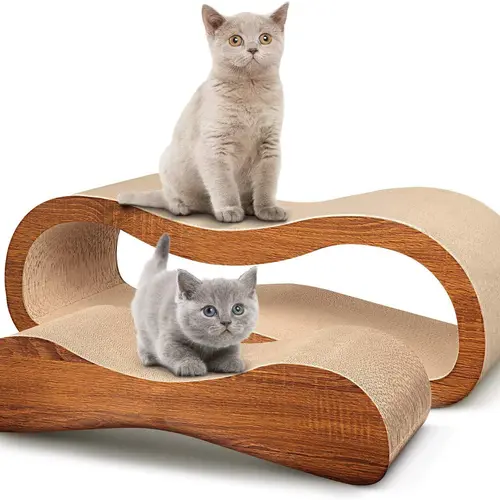 FluffyDream 2-in-1 Wood Cat Scratcher Cardboard Lounge Bed - Vertical, Reversible Scratching Pad, Furniture Safe Sofa Saver, Aesthetic Pet Must-Have Multi-Purpose Piece for Kittens, Vertical Scratcher