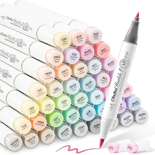 Ohuhu Alcohol Markers: Brush & Chisel / Fine - 96 Pastel Colors - 48 Colors of Sweetness / Blossoming - Double Tipped Art Marker for Artist Coloring Illustrations - Refillable Ink- Sweetness & Blossoming - Honolulu & B Series of Ohuhu