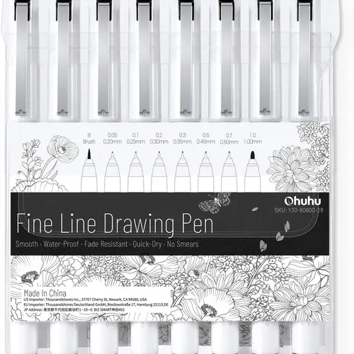 Ohuhu Colored Fineliner Drawing Pens: 8-size Tips (Ultra-fine, Fine & Brush) / 18 Packs Fineliners / 12 Colors Brush & Fineliner, Waterproof Micro Pens for Adults Artists & Beginners Drawing Sketching Bullet Journal Outlining Office Class