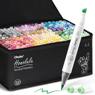 Ohuhu Alcohol Markers: Brush& Chisel - 320 Colors for Adults Cozy Coloring | AP Certified Refillable Art Marker, Dual Tips Alcohol-based Drawing Markers for Artist Beginner Illustration Sketch, Honolulu Series of Ohuhu