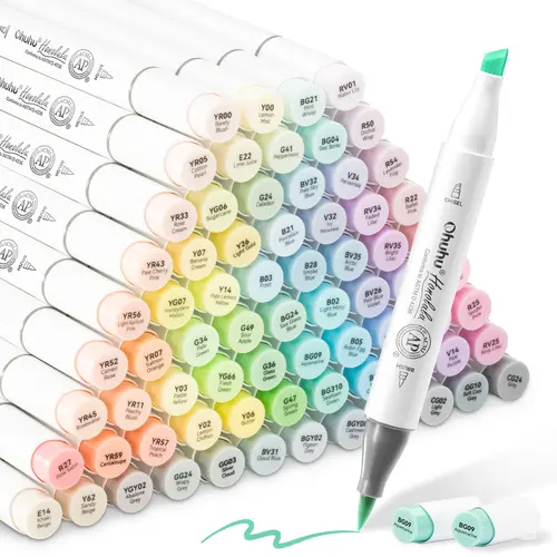 Ohuhu Alcohol Markers: Brush& Fine / Chisel - 96 Pastel Colors  for Adults Coloring | Sweetness+ Blossoming, AP Certified Refillable Dual Tips Marker for Artist Beginner Drawing Illustration Sketching - Honolulu & B of Ohuhu