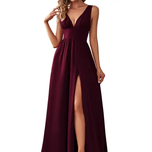 Ever-Pretty 2026 Spring Lady's Formal Wear Gown - Sleeveless V-Neck Empire Waist High Slit Maxi Dress, Basic Elegant Comfortable Wedding Guest Bridesmaid Dress, 0168B, Gowns, Wedding Guest Dresses