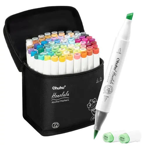 Ohuhu Alcohol Markers: Fine / Chisel & Brush Dual Tips  - 72 Colors - AP Certificated Double Tipped Art Marker Set for Artist Adults Coloring Illustration- Refillable - Honolulu & B Series of Ohuhu