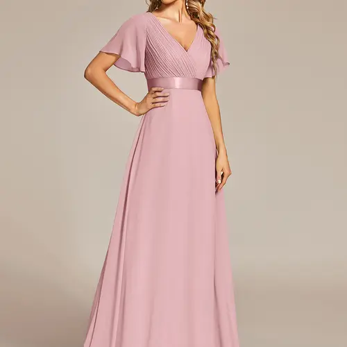Ever-Pretty Long Empire Waist Bridesmaid Dress with Short Flutter Sleeves 09890 Womenswear Comfort Fitted