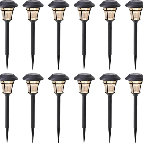MAGGIFT 12-Pack In-Ground Solar Pathway Lights, 13.4" High Waterproof Warm White Lights for Garden Borders, Backyard Glow Up Home Improvement Outdoor Lighting