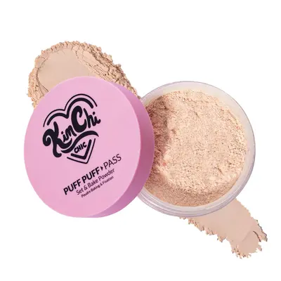 KimChi Chic Beauty Puff Puff Pass Set & Bake Powder - 20g Loose Setting Powder, Oil Absorbing, Rice Powder, Vitamin E