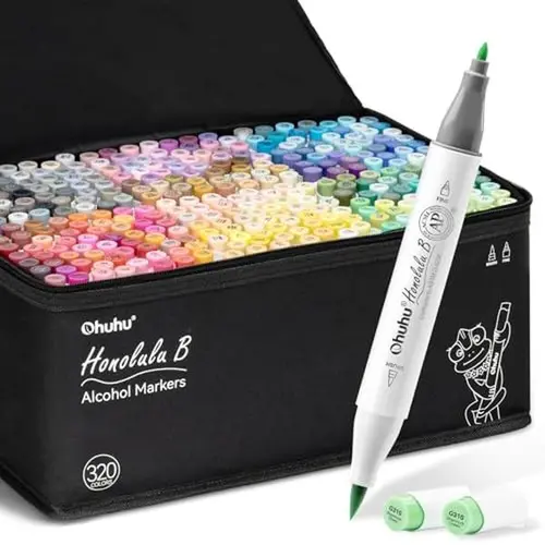 Ohuhu Alcohol Markers: Brush & Fine / Chisel -  320 Colors - Refillable - Double Tipped Alcohol-based Art Sketch Marker Set for Artist Adults Coloring Illustration - Honolulu & B Series of Ohuhu