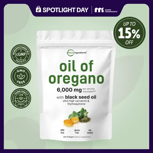 Micro Ingredients Oregano Oil with Black Seed Oil, 150/300 Softgel, 4X Strength Carvacrol & Thymoquinone | Plant Based, Non-GMO