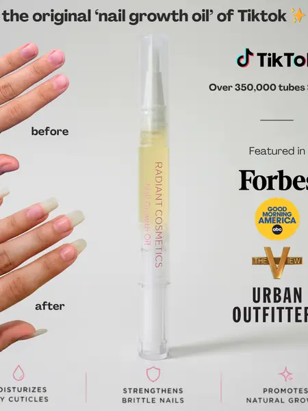 Radiant Cosmetics Nail Growth Oil - 100% Organic, Moisturizing, Growth, Strengthening, and Brightening Formula with Vitamins and Fatty Acids for Overall Nail Health