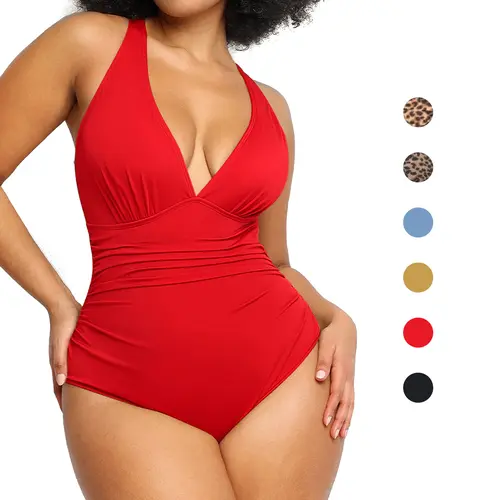 SHAPELLX Women's Smart Sculpt Front Ruched Swimsuit Tummy Tucking One Piece Slimming Bathing Suit Sculpting Snatched Waistline Swimwear