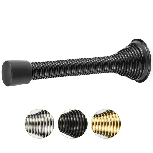 S.Y. Steel Spring Door Stops - 3-1/4 in Heavy Duty Steel Body Door Slam Stopper with Rubber Bumper, Wall Protection, Quiet Stop, Calm Home, Safe Home, Easy Drill Install