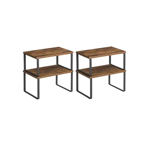 SONGMICS HOME Stackable Expandable Metal & Engineered Wood Cabinet Organizer Shelf Set (4-Piece) – Rectangle Organizer Storage for Kitchen Counter, Pantry Cabinet Organization, Holds Bowls, Glasses, Spices, Display Storage Rack