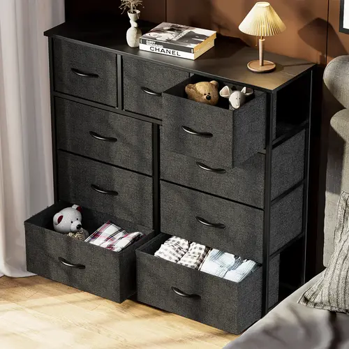 Sweet Furniture Dresser with 9 Drawers, Fabric Storage Tower for Bedroom, Closet, Entryway, Nursery - Steel Frame and Wooden Top, Christmas Gift, Entryway Storage Cabinets, Modern Storage Drawer