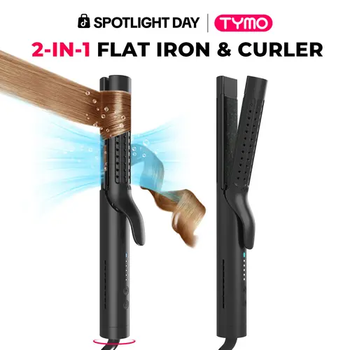 TYMO AIRFLOW 2-in-1 Hair Straightener & Curler - 360° Cooling Air Curler with Tourmaline Coating, Negative Ion Tech, 5 Temp Settings,dorm essentials toolupgrade