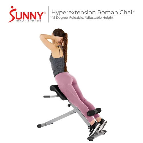 SUNNY Hyperextension Roman Chair Whole Body Workout Home Gym Fitness Equipment for Back Extension Ab Glute and Core Training Adjustable Foldable Design with Ergonomic Support Pads Heavy Duty Steel Frame for Strength Conditioning and 250 lbs Capacity
