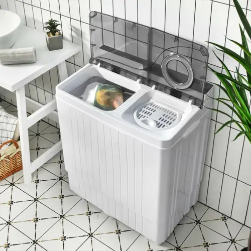 COSTWAY 26/20lbs Portable Washing Machine, Twin Tub Washing Machine w/Drain Pump, Semi Automatic Compact Washer & Sipnner, Portable Washer Dryer Combo for Apartments Dorms RV Camping,4th of july decor, dad gift
