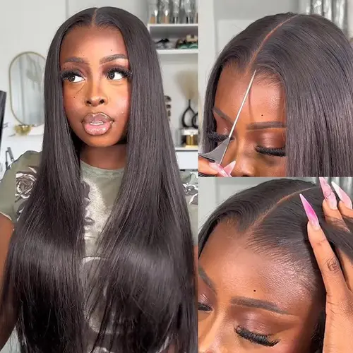 ISEE HAIR 250% Wear Go 9*6 M-cap Straight Glueless Wigs Human Hair HD Lace Front Wigs 180% & 250% Pre Plucked Tiny Knots Yaki Straight Glueless Human Wigs Beginners Friendly Adjustable Red Elastic Band#SoHoChic #TikTokShopBackToSchool