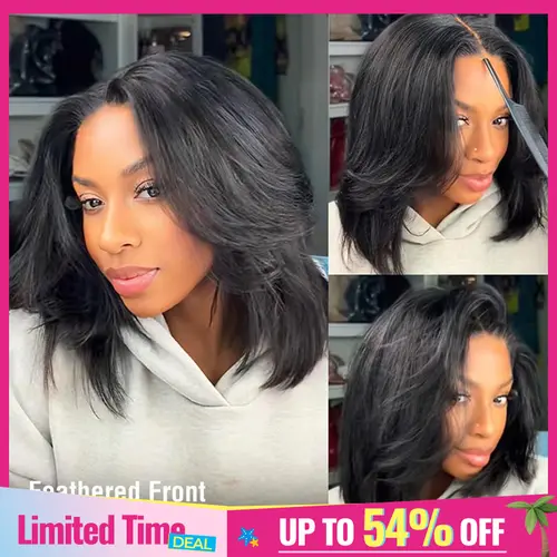 ISEE HAIR Wear Go 9x6 T-Part Layered Cut Bob Yaki Straight Wig Glueless Human Hair–Drawstring Lace Frontal Wig Pre-Cut & Pre-Bleached & Pre-Plucked Hairline & Deep Part Beginner Friendly Summer Hairstyles#SoHoChic#TikTokShopBackToSchool