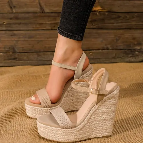 Women's Summer 2024 Fashionable Plain Color Breathable Wedge Heeled Sandals, Casual Versatile High Heel Sandals for Summer, Fashion Women's Shoes for Party, Daily Clothing Decor, Fashion Footwear