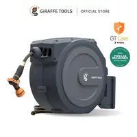 Giraffe Tools 90-130ft 5/8in 1/2in Hose Bob Vila best Overall Garden Retractable Hose Reel Heavy Duty Wall Mounted Hose Reel with 180° Swivel Bracket, Any Length Lock Hose Reel with 9- Function Sprayer Nozzle, 2 Years Warranty, SummerWins,,