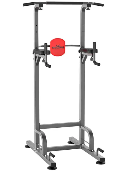 RELIFE Sturdy Adjustable Pull Up Bar Power Tower - 400 LBS Capacity Steel Functional Dip Station, Unisex Adjustable Size Home Workout Equipment for Upper Body Workout & Toned Arms (Gym-Ready)