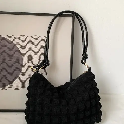 Women's Textured Knot Design Tote Bag, Fashion Plush Underarm Handbag, Casual Quilted Shoulder Purse for Work & Daily Used, Fashionable Unique Bags, Everyday Crossbody Puffy Bag, Fluffy Crossbody Bag