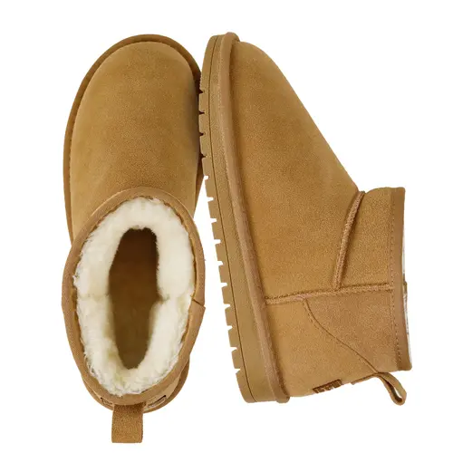 EVELLYHOOTD Women's Winter Warm Flat Heel Ankle Snow Boots, Genuine Cow Suede Footwear, Synthetic Faux Fur Lining, Water Splash-proof, Durable TPR Rubber Sole, Round Toe [SIZE DOWN IF SMALL Feet]