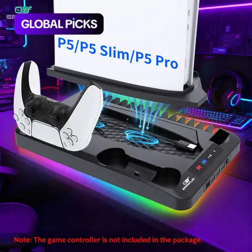 GAMINJA P58 Charging Base Cooling Bracket Compatible With PS5 Console, Vertical Stand Cooling Fan, Multi-functional Cooling & Charging Station for PS5 Slim Pro All Model Universal