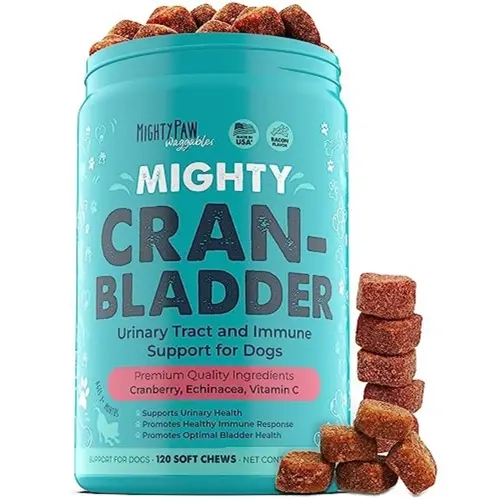 Mighty Paw Cran-Bladder Dog Chews - Vet-Formulated Urinary Tract & Bladder Support Supplement with Cranberry, Vitamin C, Echinacea - Bacon-Flavor Soft Chews for Dogs