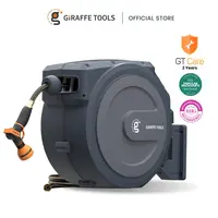 Giraffe Tools 90ft-130ft 330LB Metal Bracket Retractable Garden 5/8in 1/2in Hose Reels for Outside,Bob Vila Best Overall Wall Mounted Water Hose Reel with 180° Swivel, Any Length Lock, 9 Pattern Hose Nozzle, 2 years warranty, SummerWins