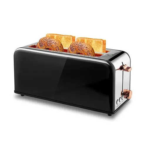 Pukomc Stainless Steel 4-Slice Toaster - 2 Wide Long Slots, 6 Browning Levels, Removable Tray, Cancel/Bagel/Defrost Functions, 1500W WT-8500 Black, No LED Display, Bread Lever Lift, Family Size Multi-Slice Kitchen Appliance, Kitchen Appliances, 4-Slice Sl
