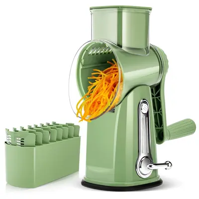 SUSTEAS Manual Cheese Shredder - Hand Crank Rotary Grater with 5 18/10 Steel Blades, Stable Suction Cup Base, Multi-Functional Tool for Thick or Thin Slices, Works with Cheese & Veggies, Kitchen Utensil Accessory,sohochic