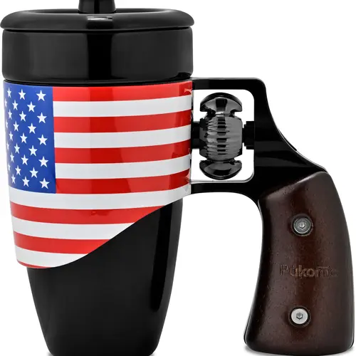 Pukomc Classic Revolver Rotating Handle Ceramic Coffee Mug - 16-oz Leak-Proof, Heat-Resistant, Dishwasher-Safe Reusable Cup, Watercolor Stress Relief Gift for Him, Mens Birthday, Unique Cool Guys Gifts, Gifts For Him, Mens Gifts,sohochic