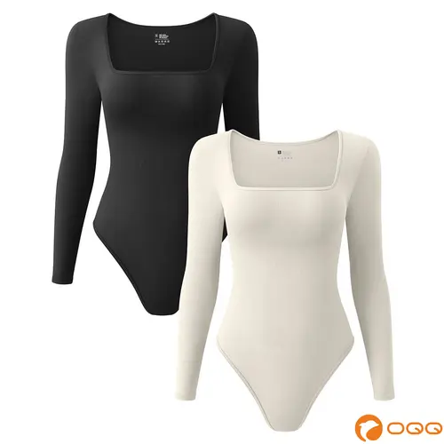 OQQ Womens 2 Piece Bodysuits Long Sleeve Square Neck Stretch Fitted Bodysuits Basic,back to school,back to school shopping,sohochic