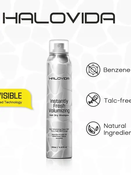 HALOVIDA INSTANT FRESH VOLUMZING HAIR DRY SHAMPOO 5.07FL.OZ - Organic Cleansing Dry shampoo for Voluminous & Hydrated Hair,Adds Natural Volume,No white residue, Absorbs Oils, Suitable for All Hair Colors, #backtoschool