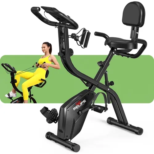 Relife Sports 3-in-1 Foldable Exercise Bike - Adjustable Seat Pedal Exerciser, Foldable Fitness Equipment, Indoor Fitness Machine, Multifunction Exercise Gear, Stationary Bikes for Home, Home Gym Work Out Gear