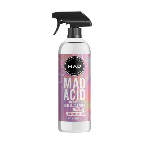 MAD ACID Heavy-Duty Light Acid Wheel Cleaner Liquid Spray Bottle - Removes Rust, Hard Water Spots, Mineral Deposits - Automotive Fluid for Mag Wheels, Chrome Cleaning, Vehicle Emblems, 16Oz