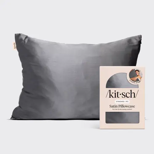 Kitsch Satin Pillowcase with Zipper for Hair & Skin, Softer Than Silk, Queen Pillow Cases, Wrinkle-Free Pillow Covers, Standard Size 19"x26", Charcoal Grey