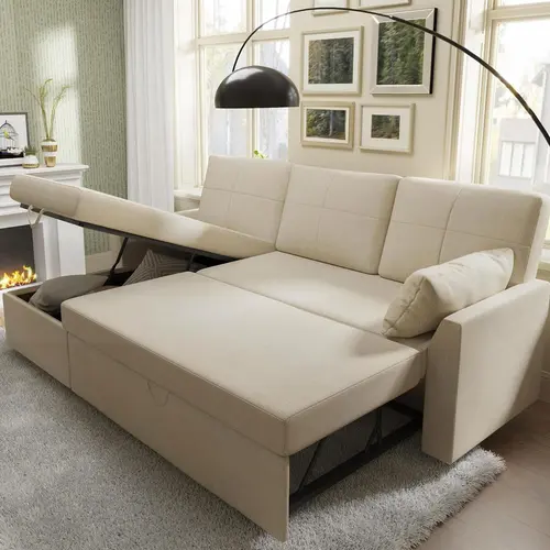 [Ships in 2 Boxes] AMERLIFE L-Shaped Sectional Storage Sofa with Chaise, Reversible Sleeper Sofa Bed, 2-in-1 Pull Out Couch Living Room Furniture/Best Gift Ideas/Christmas Gifts