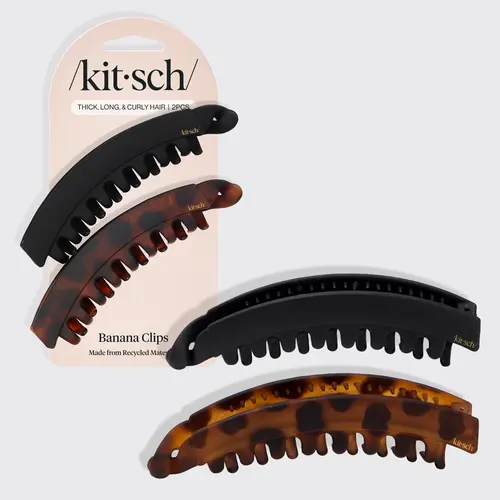 Kitsch Banana Clip 2pc - Black & Tort, Made of Black Plastic with Tornado Design, Ideal for Food Storage