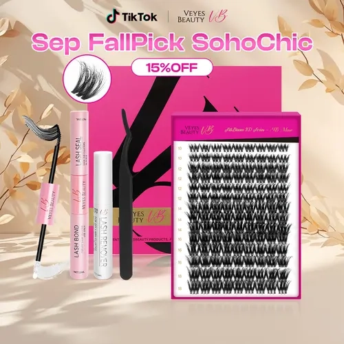 sohochic VEYESBEAUTY VB-Muse 3D Volume Cluster Lashes Individual Lash Extensions Layered Fluffy Eyelashes Wispy Faux Mink Lash Newbie's Five-Second DIY Mixed Length Large Tray for Self Application Makeup at Home Cosmetic Eyelashes Extensions