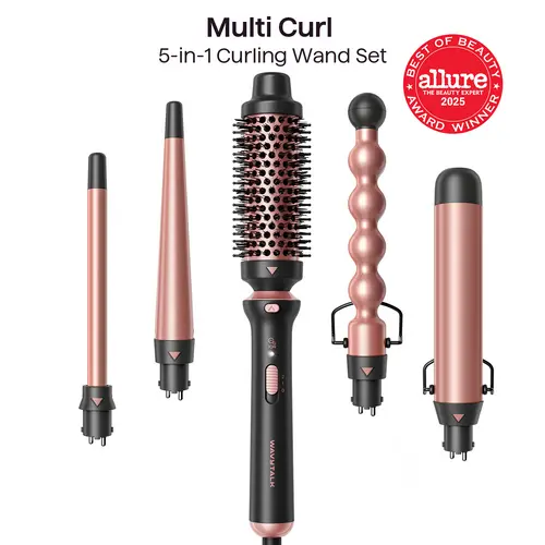 Wavytalk Multi-Curl 5-in-1 Ceramic Curling Wand Set, Fast Heat Up Curling Wand from 1/2 to 1 1/4 Inch and a Thermal Brush, Dual Voltage Curling Iron