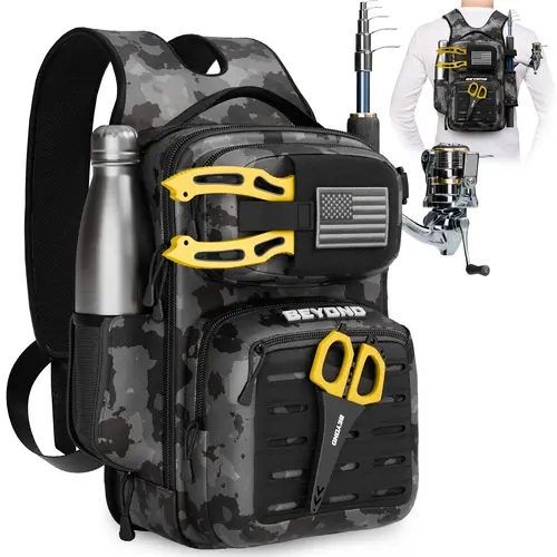 Beyond Braid Voyager Polyester Tackle Bag With or Without Tackle Box - Unisex Portable Fishing Accessories, American Flag Design Fishing Equipment, Available With or Without Tackle Box, Adjustable