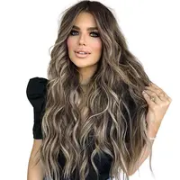 AISI HAIR 26inch Long Wavy Ombre Wig Middle Part Curly Natural Looking Hair Replacement Wigs for Party Daily Use Synthetic Heat Resistant Wigs Blonde Brown Wave,sohochic