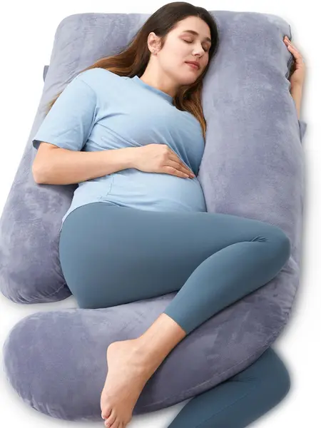 Momcozy Pregnancy Pillows, U Shaped Full Body Maternity Pillow with Removable Cover, 57 Inch Pregnancy Pillows for Sleeping, Grey Gifts