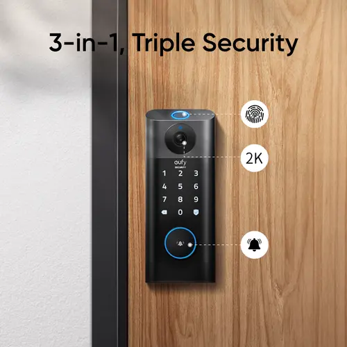 eufy Security S330 3-in-1 Home Security System - Wireless Video Doorbell, Fingerprint Keyless Entry Door Lock, BHMA-Certified Advanced Protection Smart Door Lock, WiFi, App Remote Control, Chime Included, No Monthly Fee, SD Card Required | Spingtok,sohoch