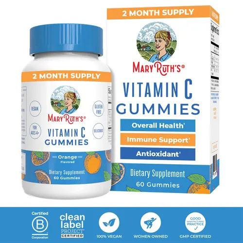 MaryRuth's Vitamin C Gummies for Adults & Kids - Immune Support Supplement - Collagen Formation - Iron Absorption - 125mg Vitamin C Per Serving - Vegan - Non GMO - Pectin Based - CLP Purity Award-Winner - 60 Count - 2 Month Supply