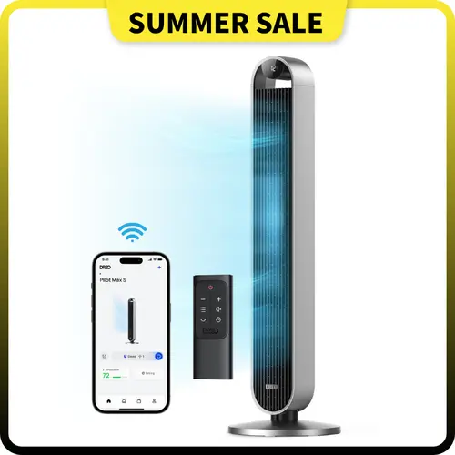 Dreo Tower Fan 42 Inch Pilot Max, Upgraded Smart Fans for home Works with Alexa/Google/App, 120° Oscillating Fans for Indoors, 25dB Quiet DC Standing Floor Fan for Bedroom, 12 Speeds, 12H Timer