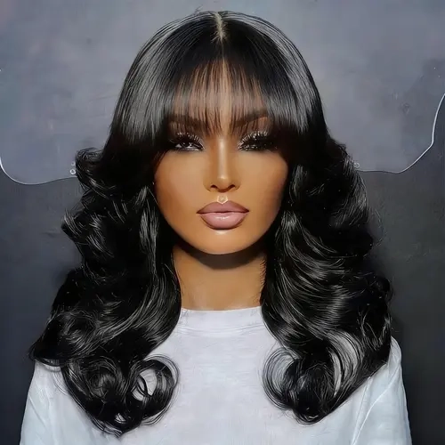 West Kiss Glueless Wig With Bangs Body Wave 5x5 Lace Closure Wig Human Hair Ready To Go Wig