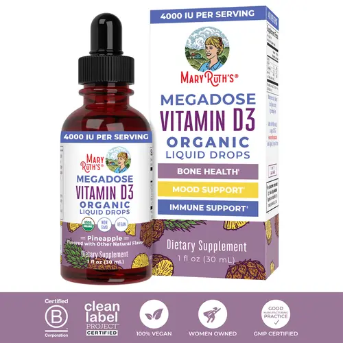 MaryRuth's Organic Vitamin D3 Liquid Drops - Megadose 4000 IU Vitamin D - Immune Support & Bone Health - Vegan - Gluten Free - Non-GMO - 30 Servings